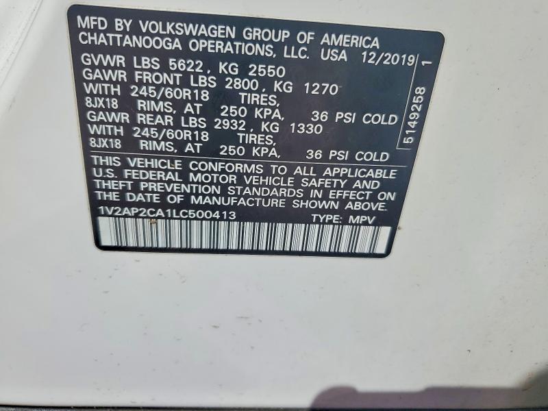 49325906 :رقم المزاد ، 1V2AP2CA1LC500413 vin ، 2020 Volkswagen Atlas مزاد بيع