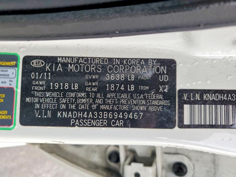51291026 :رقم المزاد ، KNADH4A33B6949467 vin ، 2011 Kia Rio مزاد بيع