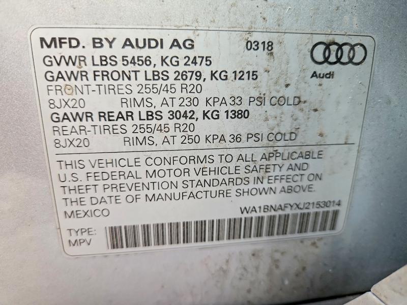 Продаж на аукціоні авто 2018 Audi Q5, vin: WA1BNAFYXJ2153014, номер лоту: 47748296