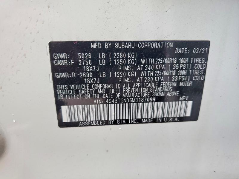 Продаж на аукціоні авто 2021 Subaru Outback, vin: 4S4BTGND6M3187099, номер лоту: 50475746