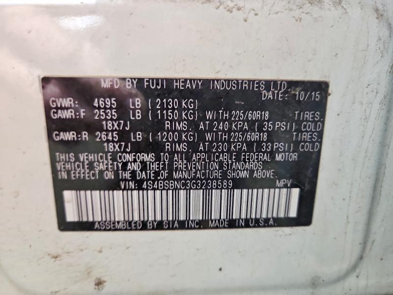 2016 Subaru Outback მანქანა იყიდება აუქციონზე, vin: 4S4BSBNC3G3238589, აუქციონის ნომერი: 51685156