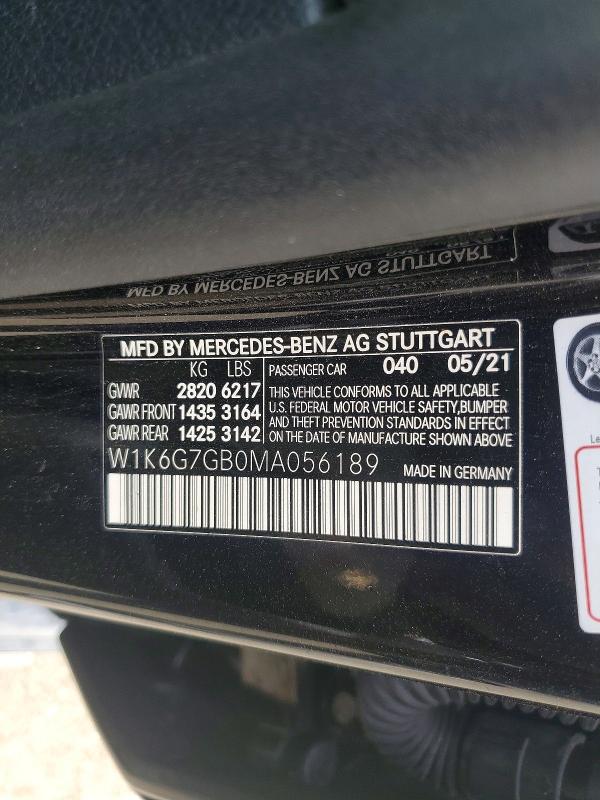 49511296 :رقم المزاد ، W1K6G7GB0MA056189 vin ، 2021 Mercedes-benz S مزاد بيع