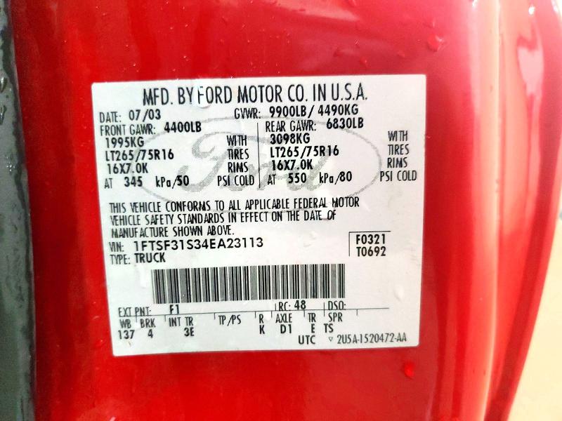 Aukcja sprzedaży 2004 Ford F350, vin: 1FTSF31S34EA23113, numer aukcji: 50795316