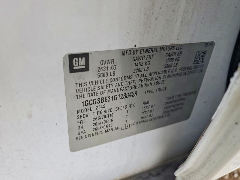 2016 Chevrolet Colorado მანქანა იყიდება აუქციონზე, vin: 1GCGSBE31G1288428, აუქციონის ნომერი: 51461666