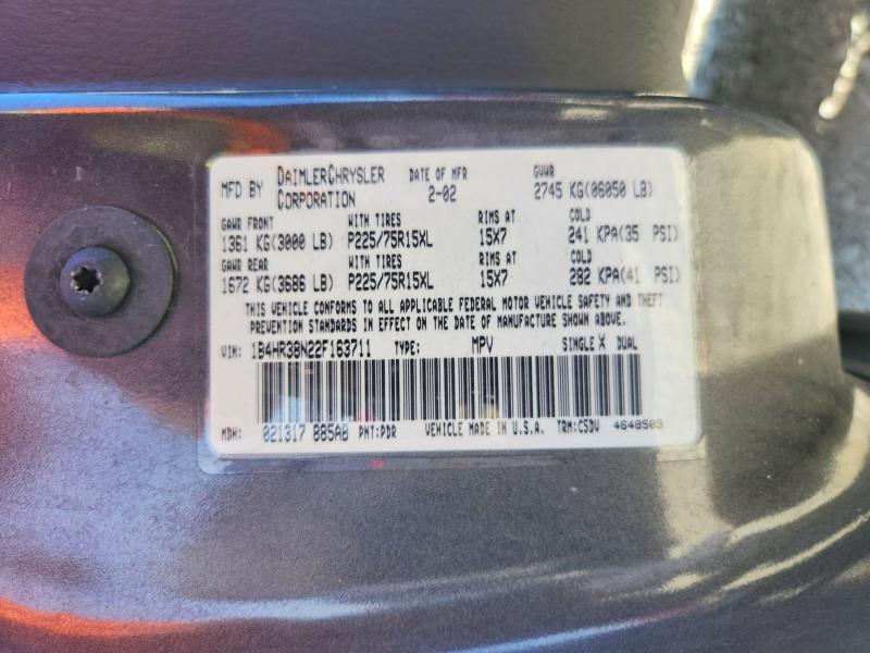 2002 Dodge Durango მანქანა იყიდება აუქციონზე, vin: 1B4HR38N22F163711, აუქციონის ნომერი: 49279976