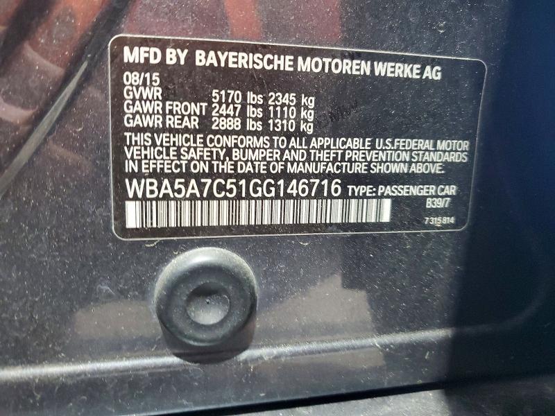 2016 Bmw 528 მანქანა იყიდება აუქციონზე, vin: WBA5A7C51GG146716, აუქციონის ნომერი: 51286326