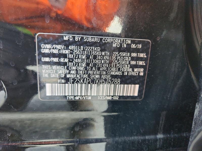 50634726 :رقم المزاد ، JF2SKAPC7KH575288 vin ، 2019 Subaru Forester مزاد بيع