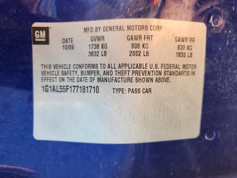 51822686 :رقم المزاد ، 1G1AL55F177181710 vin ، 2007 Chevrolet Cobalt مزاد بيع