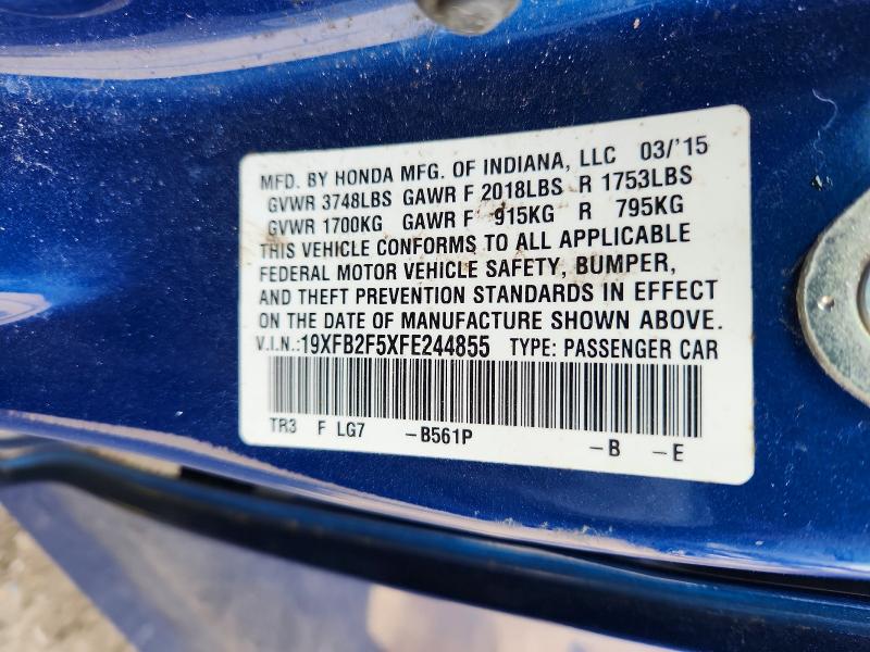 2015 Honda Civic მანქანა იყიდება აუქციონზე, vin: 19XFB2F5XFE244855, აუქციონის ნომერი: 49890076