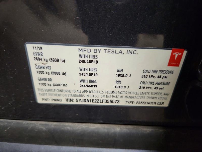 48925536 :رقم المزاد ، 5YJSA1E22LF356073 vin ، 2020 Tesla Model S مزاد بيع