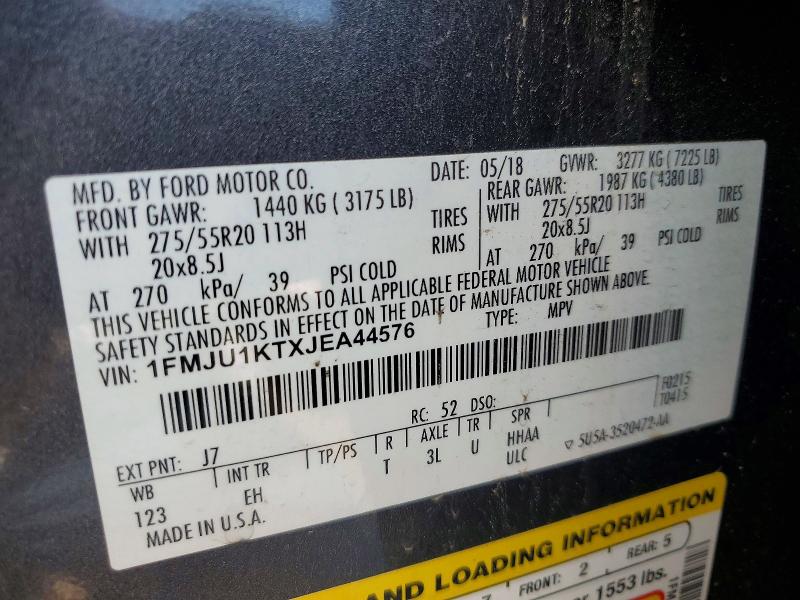 Продажа на аукционе авто 2018 Ford Expedition, vin: 1FMJU1KTXJEA44576, номер лота: 50582616