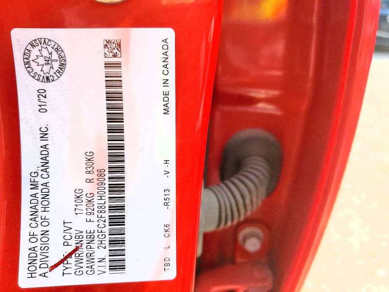 Aukcja sprzedaży 2020 Honda Civic, vin: 2HGFC2F88LH009086, numer aukcji: 51996696