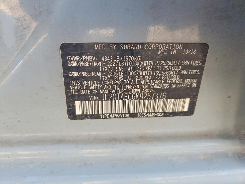 2019 Subaru Crosstrek მანქანა იყიდება აუქციონზე, vin: JF2GTAEC6K8257376, აუქციონის ნომერი: 50762986