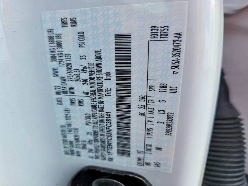 50738556 :رقم المزاد ، 1FTEW1C53NFC38141 vin ، 2022 Ford F150 مزاد بيع