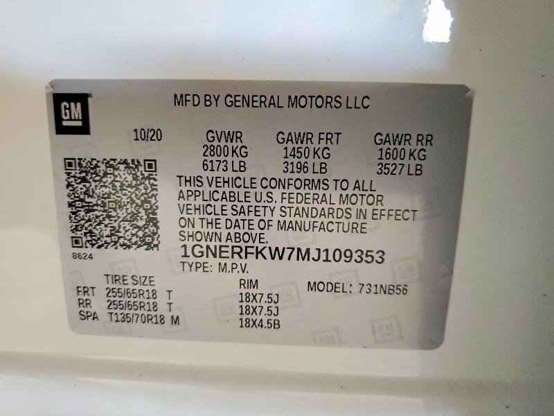 Aukcja sprzedaży 2021 Chevrolet Traverse, vin: 1GNERFKW7MJ109353, numer aukcji: 50573876