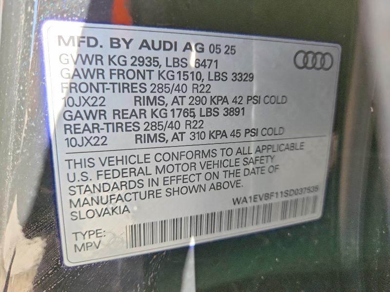 2025 Audi Q8 მანქანა იყიდება აუქციონზე, vin: WA1EVBF11SD037535, აუქციონის ნომერი: 50978036
