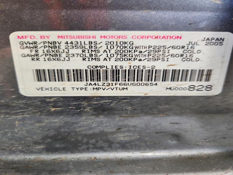 2006 Mitsubishi Outlander მანქანა იყიდება აუქციონზე, vin: JA4LZ31F66U600654, აუქციონის ნომერი: 49660986