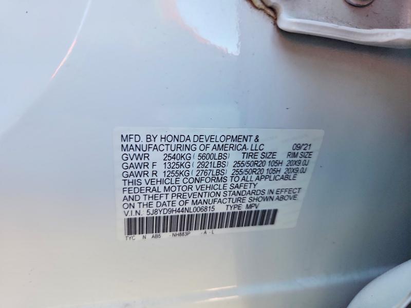 Aukcja sprzedaży 2022 Acura Mdx, vin: 5J8YD9H44NL006815, numer aukcji: 48821676