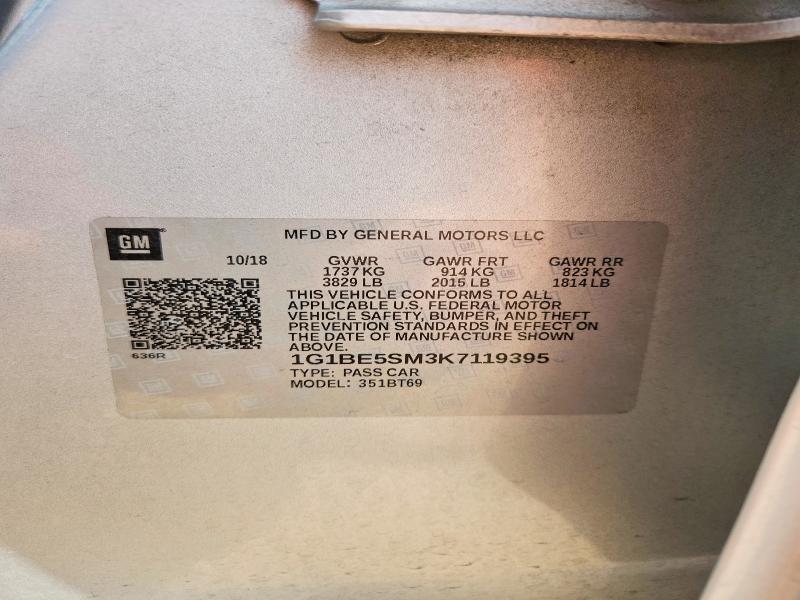 2019 Chevrolet Cruze მანქანა იყიდება აუქციონზე, vin: 1G1BE5SM3K7119395, აუქციონის ნომერი: 50145456
