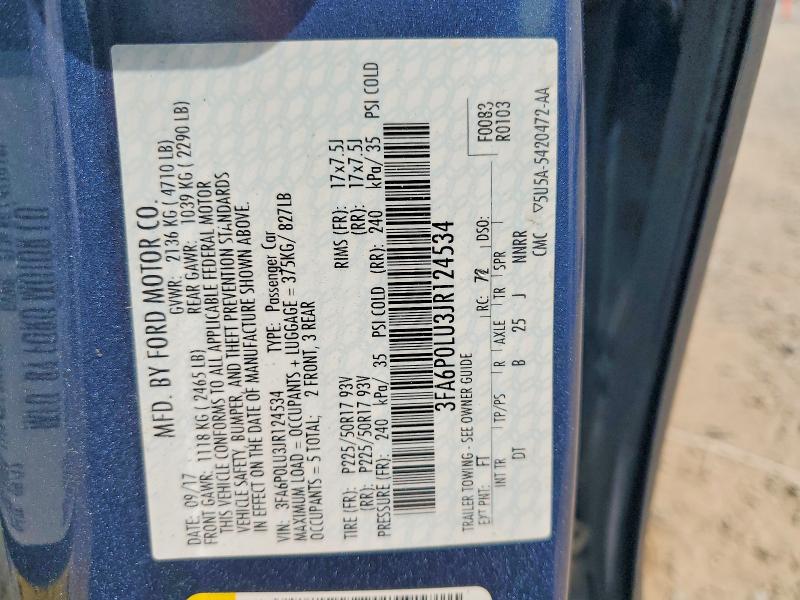 Aukcja sprzedaży 2018 Ford Fusion, vin: 3FA6P0LU3JR124534, numer aukcji: 50453486
