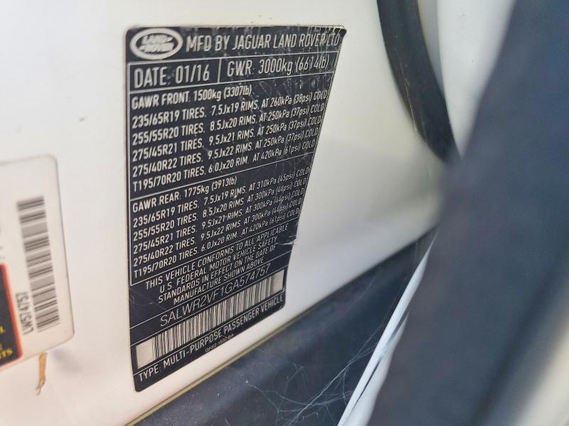 Aukcja sprzedaży 2016 Land Rover Range Rover Sport, vin: SALWR2VF1GA574757, numer aukcji: 51081776