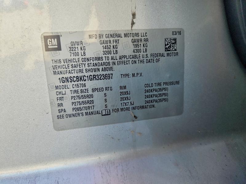 51515226 :رقم المزاد ، 1GNSCBKC1GR323697 vin ، 2016 Chevrolet Tahoe مزاد بيع