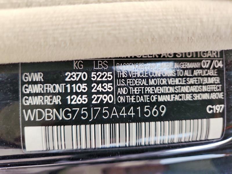 49087476 :رقم المزاد ، WDBNG75J75A441569 vin ، 2005 Mercedes-benz S مزاد بيع