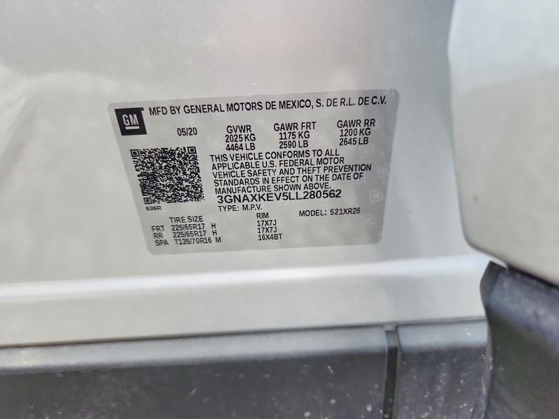 Aukcja sprzedaży 2020 Chevrolet Equinox, vin: 3GNAXKEV5LL280562, numer aukcji: 51880966