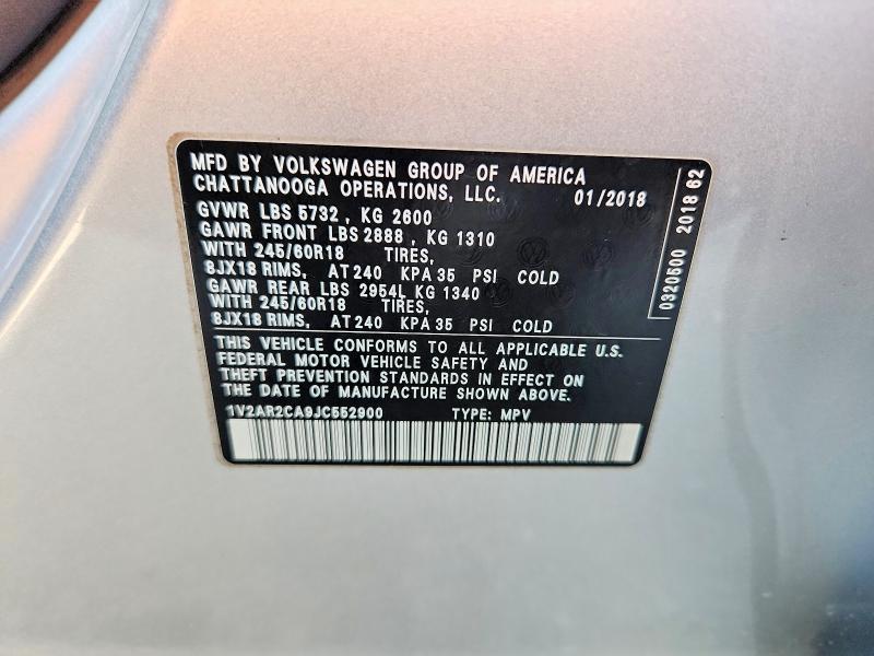 51571396 :رقم المزاد ، 1V2AR2CA9JC552900 vin ، 2018 Volkswagen Atlas مزاد بيع