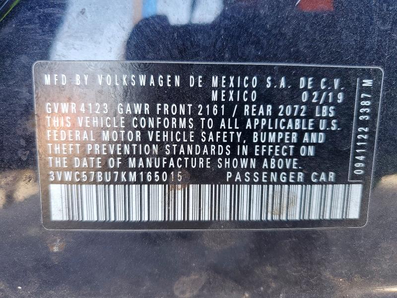 2019 Volkswagen Jetta მანქანა იყიდება აუქციონზე, vin: 3VWC57BU7KM165015, აუქციონის ნომერი: 49460096