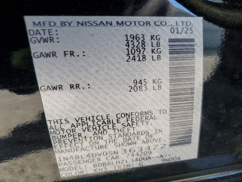 Aukcja sprzedaży 2025 Nissan Altima, vin: 1N4BL4DV0SN363472, numer aukcji: 48421216