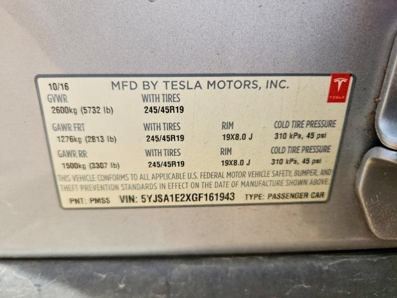Продажа на аукционе авто 2016 Tesla Model S, vin: 5YJSA1E2XGF161943, номер лота: 48900556