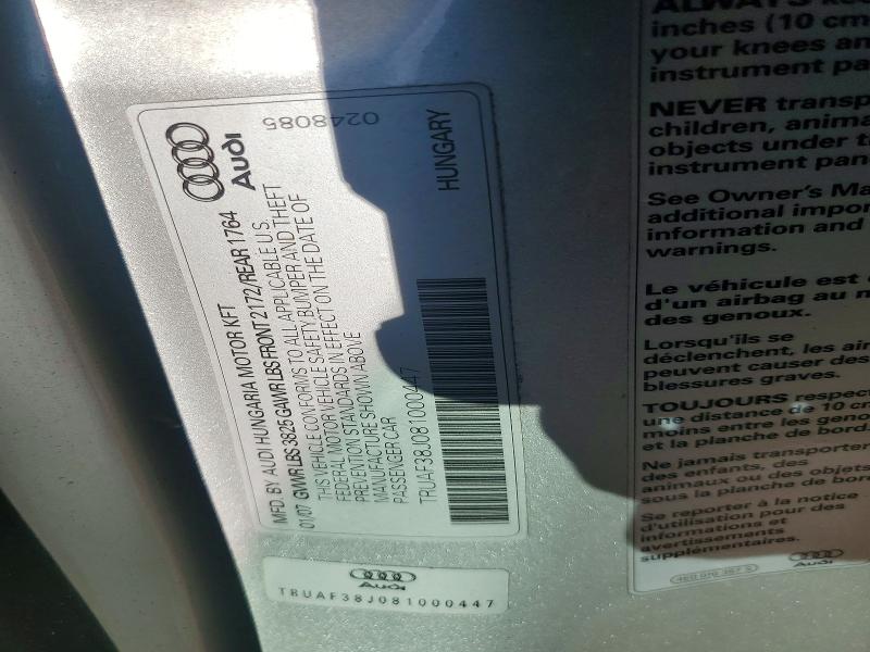 Aukcja sprzedaży 2008 Audi Tt, vin: TRUAF38J081000447, numer aukcji: 49467176