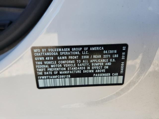 49013146 :رقم المزاد ، 1VWBT7A39FC090125 vin ، 2015 Volkswagen Passat مزاد بيع