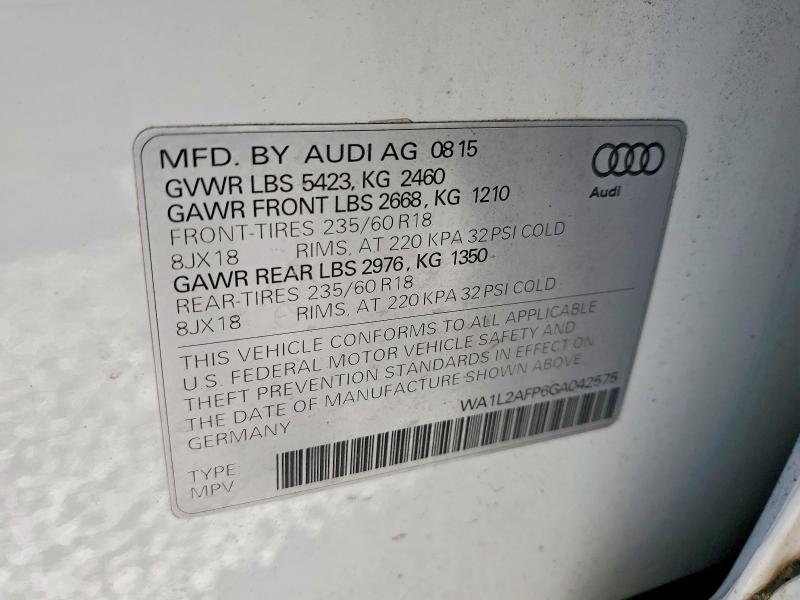 Aukcja sprzedaży 2016 Audi Q5, vin: WA1L2AFP6GA042575, numer aukcji: 50214586