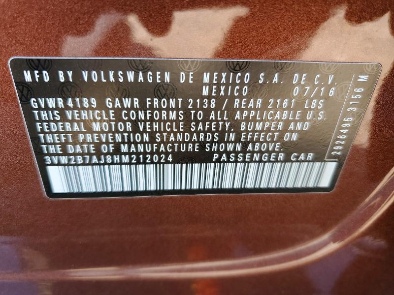 49129796 :رقم المزاد ، 3VW2B7AJ8HM212024 vin ، 2017 Volkswagen Jetta مزاد بيع