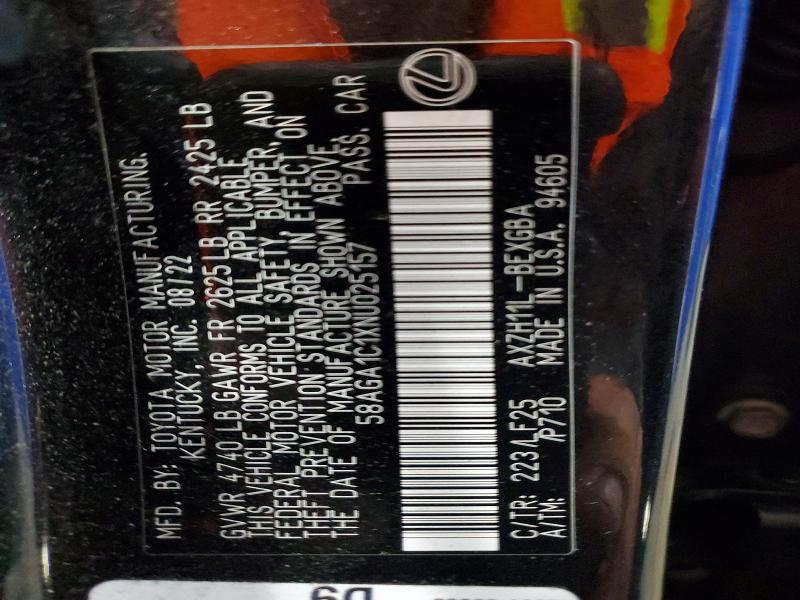 Aukcja sprzedaży 2022 Lexus Es 300h, vin: 58AGA1C1XNU025157, numer aukcji: 50821266