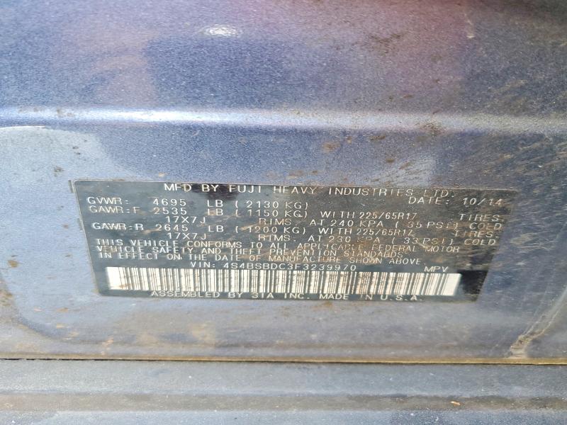 2015 Subaru Outback მანქანა იყიდება აუქციონზე, vin: 4S4BSBDC3F3239970, აუქციონის ნომერი: 50991616