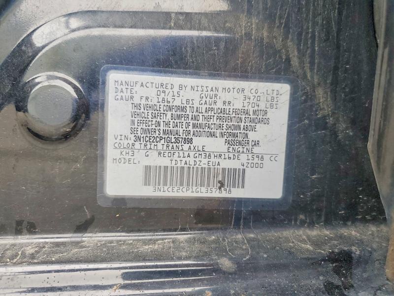2016 Nissan Versa Note მანქანა იყიდება აუქციონზე, vin: 3N1CE2CP1GL357898, აუქციონის ნომერი: 47661566