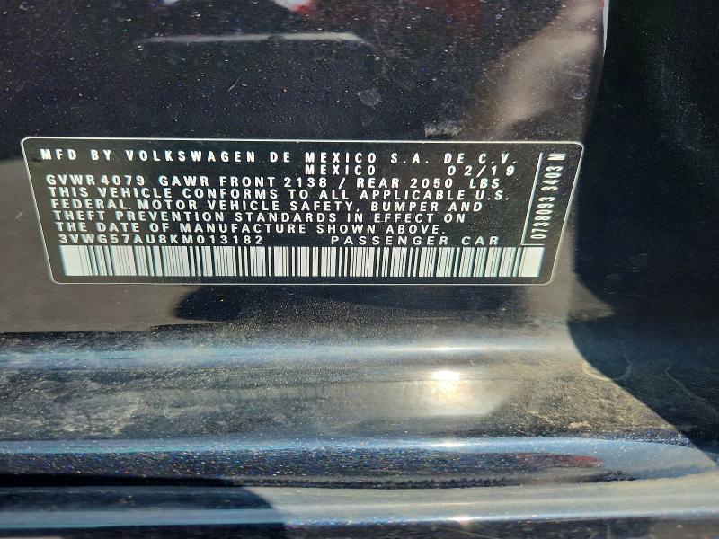 51175246 :رقم المزاد ، 3VWG57AU8KM013182 vin ، 2019 Volkswagen Golf مزاد بيع