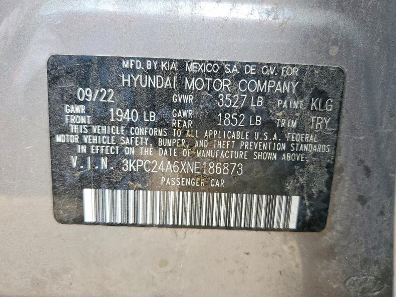 Продаж на аукціоні авто 2022 Hyundai Accent, vin: 3KPC24A6XNE186873, номер лоту: 50163836