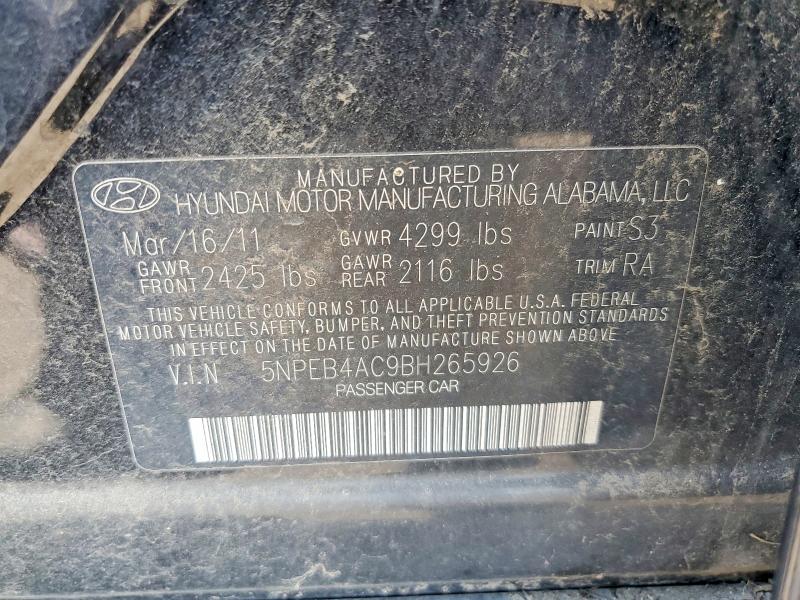 52216726 :رقم المزاد ، 5NPEB4AC9BH265926 vin ، 2011 Hyundai Sonata مزاد بيع