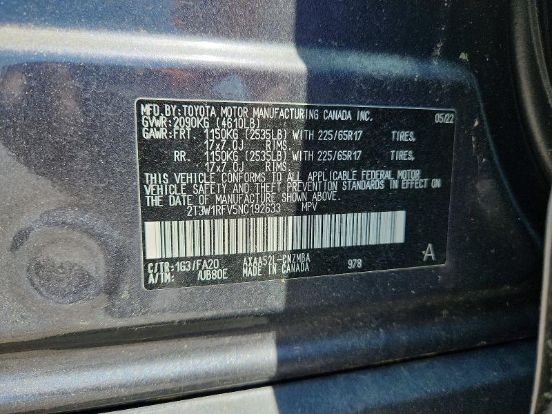 2022 Toyota Rav4 მანქანა იყიდება აუქციონზე, vin: 2T3W1RFV5NC192633, აუქციონის ნომერი: 50888816