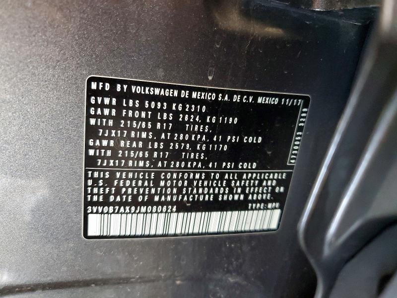 Продаж на аукціоні авто 2018 Volkswagen Tiguan, vin: 3VV0B7AX9JM080624, номер лоту: 49244866