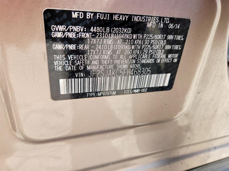 50121216 :رقم المزاد ، JF2SJAKC5FH468305 vin ، 2015 Subaru Forester مزاد بيع