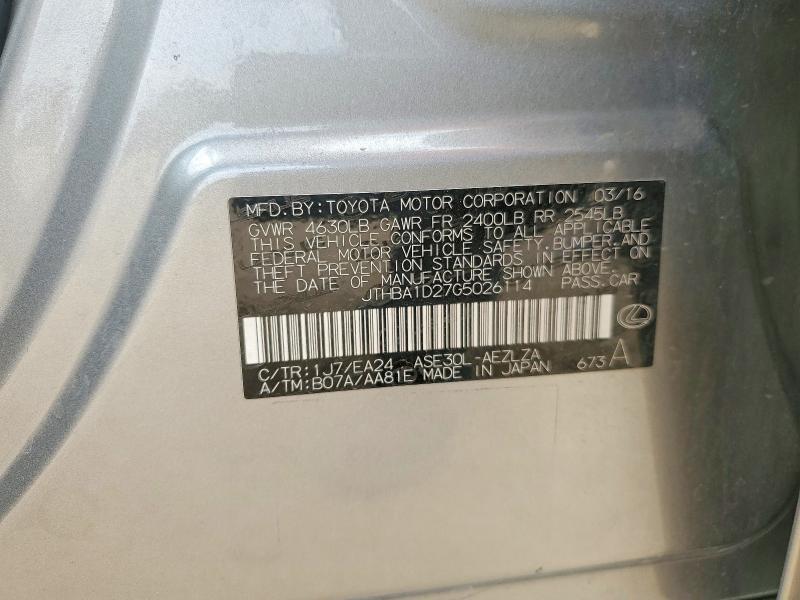 49446226 :رقم المزاد ، JTHBA1D27G5026114 vin ، 2016 Lexus Is مزاد بيع