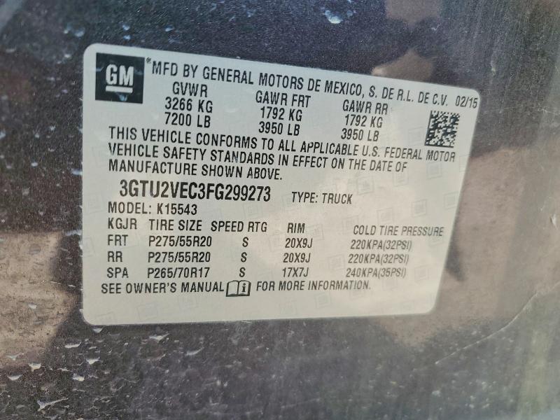 2015 Gmc Sierra მანქანა იყიდება აუქციონზე, vin: 3GTU2VEC3FG299273, აუქციონის ნომერი: 51358116