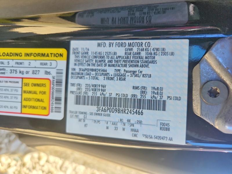 48707246 :رقم المزاد ، 3FA6P0D98HR245466 vin ، 2017 Ford Fusion مزاد بيع