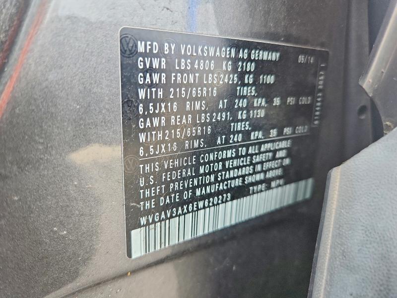 49998306 :رقم المزاد ، WVGAV3AX6EW620273 vin ، 2014 Volkswagen Tiguan مزاد بيع