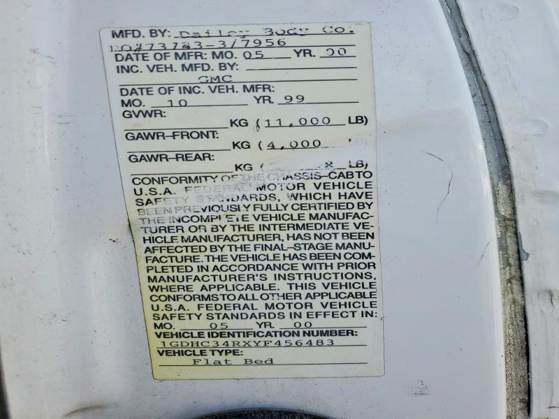 Продаж на аукціоні авто 2000 Gmc Sierra, vin: 1GDHC34RXYF456483, номер лоту: 50369026